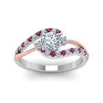 Load image into Gallery viewer, round-cut-2-tone-3-stone-diamond-swirl-engagement-ring-with-pink-sapphire-in-FDO50895RORGSADRPI-NL-WG
