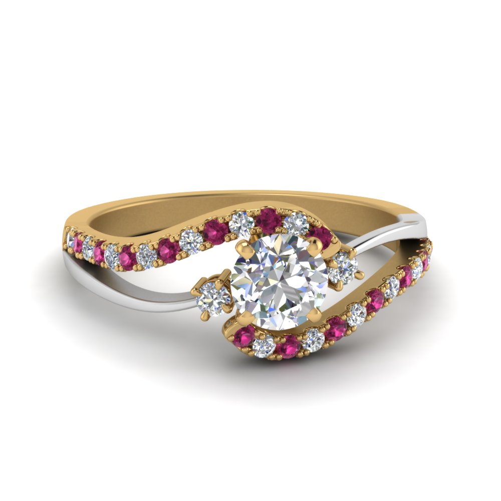 round-cut-2-tone-3-stone-diamond-swirl-engagement-ring-with-pink-sapphire-in-FDO50895RORGSADRPI-NL-YG
