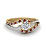 Load image into Gallery viewer, round-cut-2-tone-3-stone-diamond-swirl-engagement-ring-with-ruby-in-FDO50895RORGRUDR-NL-YG

