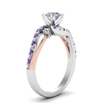 Load image into Gallery viewer, round-cut-2-tone-3-stone-diamond-swirl-engagement-ring-with-violac-topaz-in-FDO50895RORGVITO-NL-WG
