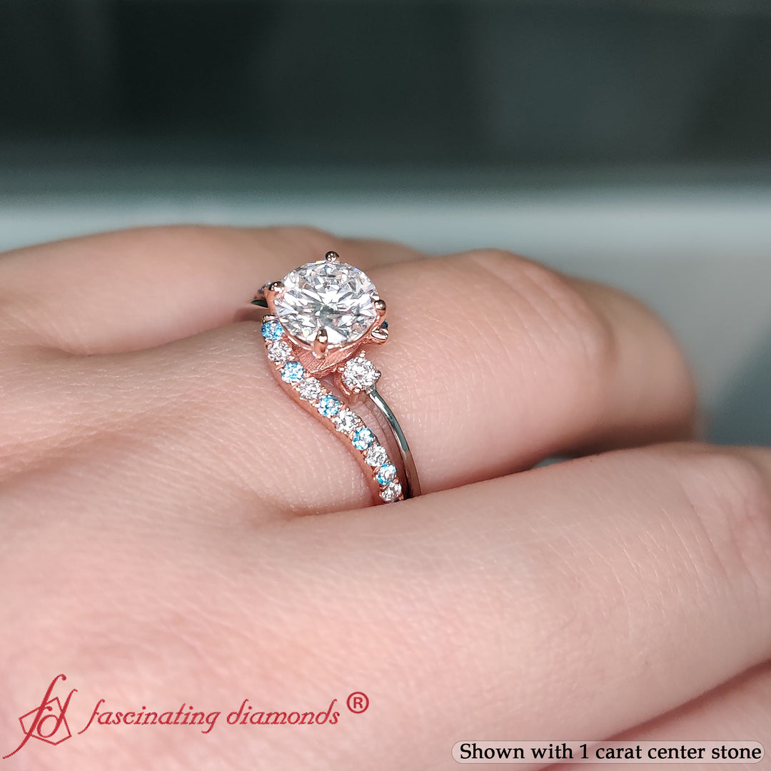 2 Tone 3 Stone Diamond Swirl Ring