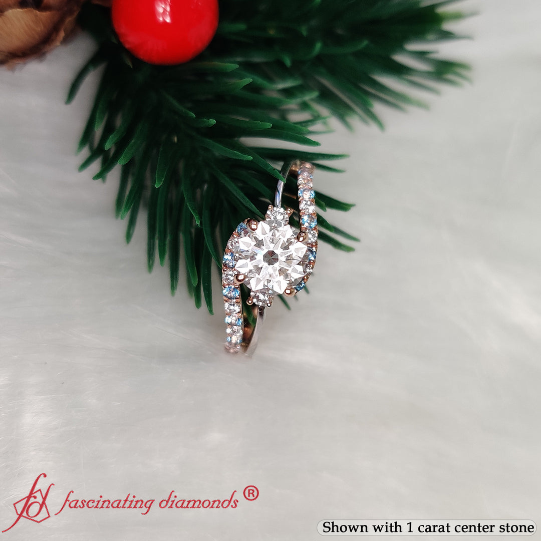 2 Tone 3 Stone Diamond Swirl Ring