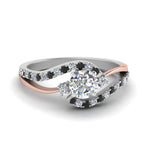 Load image into Gallery viewer, round-cut-2-tone-3-stone-swirl-engagement-ring-with-black-diamond-in-950-Platinum-FDO50895RORGBLACK-NL-WG
