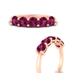 Load image into Gallery viewer, round-cut-5-stone-pink-sapphire-wedding-ring-2-carat-in-rose-gold-FDENS141ROBGSADRPIANGLE3-2.00CT-NL-RG

