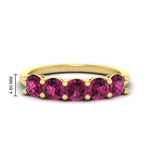 Load image into Gallery viewer, round-cut-5-stone-pink-sapphire-wedding-ring-2-carat-in-yellow-gold-FDENS141ROBGSADRPI-2.00CT-NL-YG-HW

