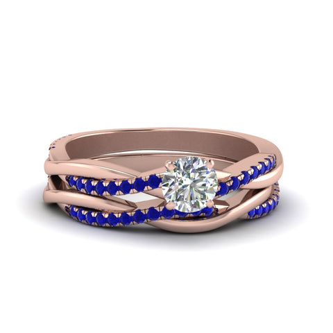 round-cut-Infinity-twist-diamond-matching-bridal-set-with-blue-sapphire-in-14K-rose-gold-FD8253ROGSABL-NL-RG