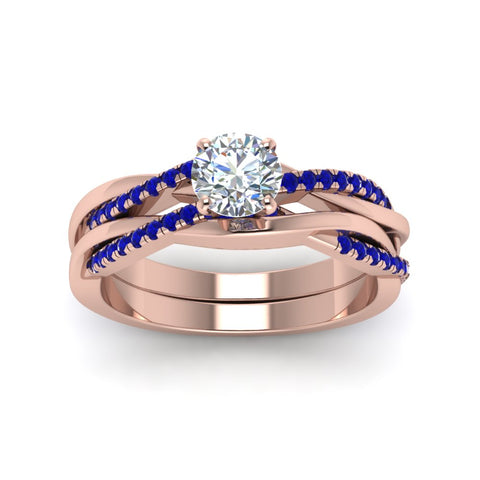 round-cut-Infinity-twist-diamond-matching-bridal-set-with-blue-sapphire-in-14K-rose-gold-FD8253ROGSABL-NL-RG