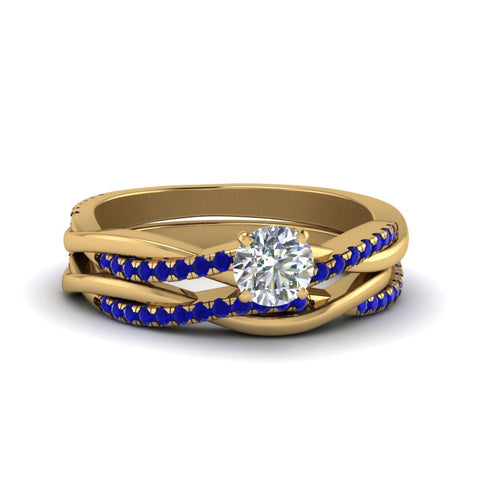 round-cut-Infinity-twist-diamond-matching-bridal-set-with-blue-sapphire-in-14K-yellow-gold-FD8253ROGSABL-NL-YG