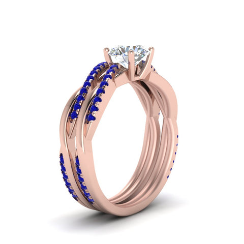 round-cut-Infinity-twist-diamond-matching-bridal-set-with-blue-sapphire-in-14K-rose-gold-FD8253ROGSABL-NL-RG