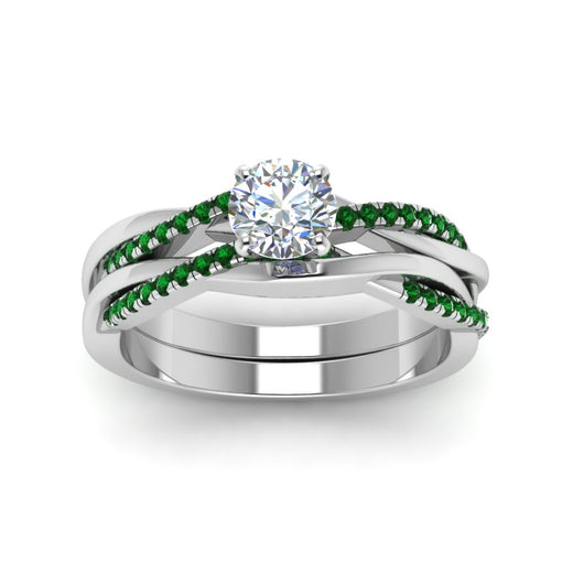 round-cut-Infinity-twist-diamond-matching-bridal-set-with-emerald-in-14K-white-gold-FD8253ROGEMGR-NL-WG