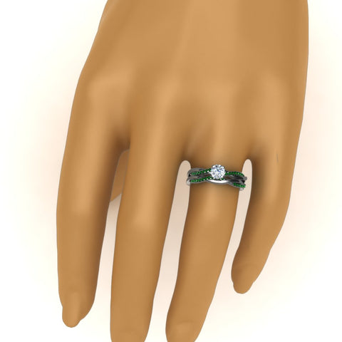 round-cut-Infinity-twist-diamond-matching-bridal-set-with-emerald-in-14K-white-gold-FD8253ROGEMGR-NL-WG