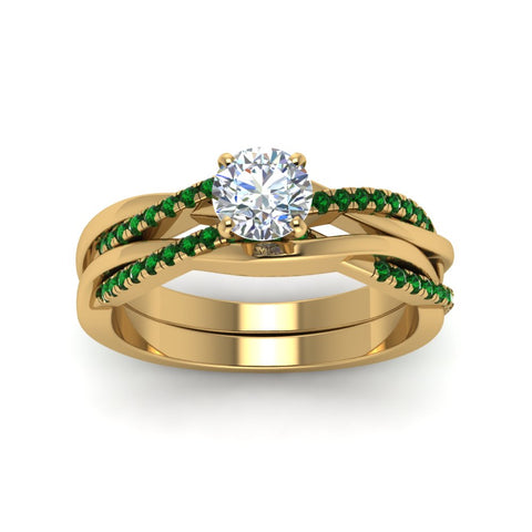 round-cut-Infinity-twist-diamond-matching-bridal-set-with-emerald-in-14K-yellow-gold-FD8253ROGEMGR-NL-YG