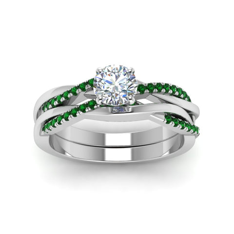 round-cut-Infinity-twist-diamond-matching-bridal-set-with-emerald-in-950-Platinum-FD8253ROGEMGR-NL-WG