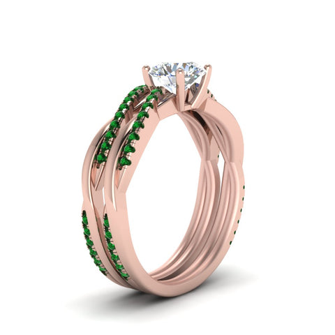 round-cut-Infinity-twist-diamond-matching-bridal-set-with-emerald-in-14K-rose-gold-FD8253ROGEMGR-NL-RG