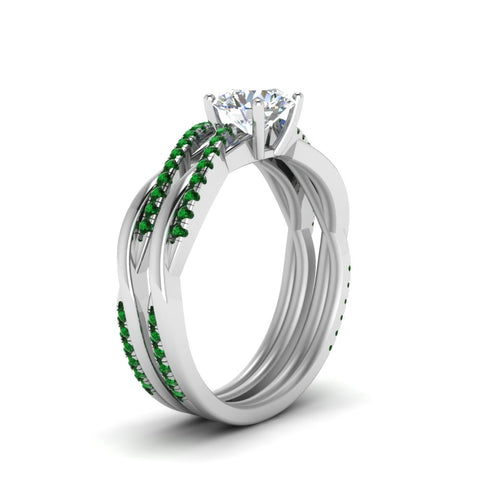 round-cut-Infinity-twist-diamond-matching-bridal-set-with-emerald-in-14K-white-gold-FD8253ROGEMGR-NL-WG