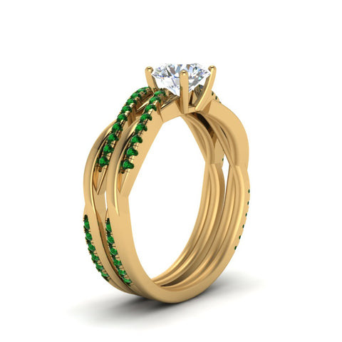 round-cut-Infinity-twist-diamond-matching-bridal-set-with-emerald-in-14K-yellow-gold-FD8253ROGEMGR-NL-YG