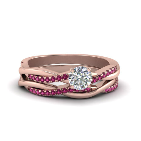 round-cut-Infinity-twist-diamond-matching-bridal-set-with-pink-sapphire-in-14K-rose-gold-FD8253ROGSADRPI-NL-RG