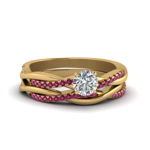 round-cut-Infinity-twist-diamond-matching-bridal-set-with-pink-sapphire-in-14K-yellow-gold-FD8253ROGSADRPI-NL-YG
