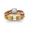 Load image into Gallery viewer, round-cut-Infinity-twist-diamond-matching-bridal-set-with-pink-sapphire-in-14K-yellow-gold-FD8253ROGSADRPI-NL-YG