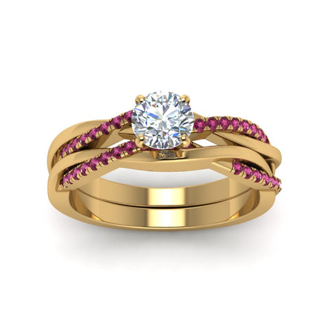 round-cut-Infinity-twist-diamond-matching-bridal-set-with-pink-sapphire-in-14K-yellow-gold-FD8253ROGSADRPI-NL-YG