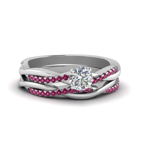 round-cut-Infinity-twist-diamond-matching-bridal-set-with-pink-sapphire-in-950-Platinum-FD8253ROGSADRPI-NL-WG