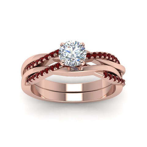 round-cut-Infinity-twist-diamond-matching-bridal-set-with-ruby-in-14K-rose-gold-FD8253ROGRUDR-NL-RG