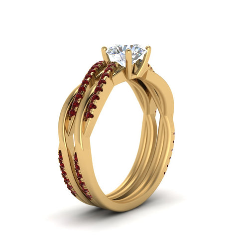 round-cut-Infinity-twist-diamond-matching-bridal-set-with-ruby-in-14K-yellow-gold-FD8253ROGRUDR-NL-YG