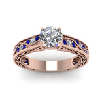 Load image into Gallery viewer, round-cut-antique-filigree-diamond-ring-with-blue-sapphire-in-14K-rose-gold-FDENS3543RORGSABLANGLE5-NL-RG_cafa1765-3e06-4d13-97bd-ead0a7457196
