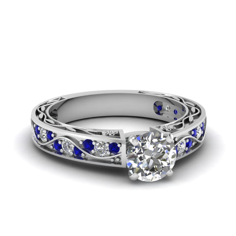 round-cut-antique-filigree-diamond-ring-with-blue-sapphire-in-18K-white-gold-FDENS3543RORGSABL-NL-WG