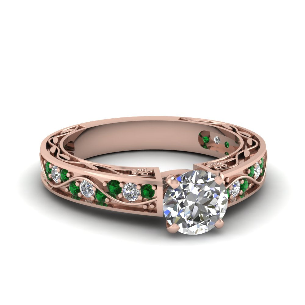 round-cut-antique-filigree-diamond-ring-with-emerald-in-14K-rose-gold-FDENS3543RORGEMGR-NL-RG