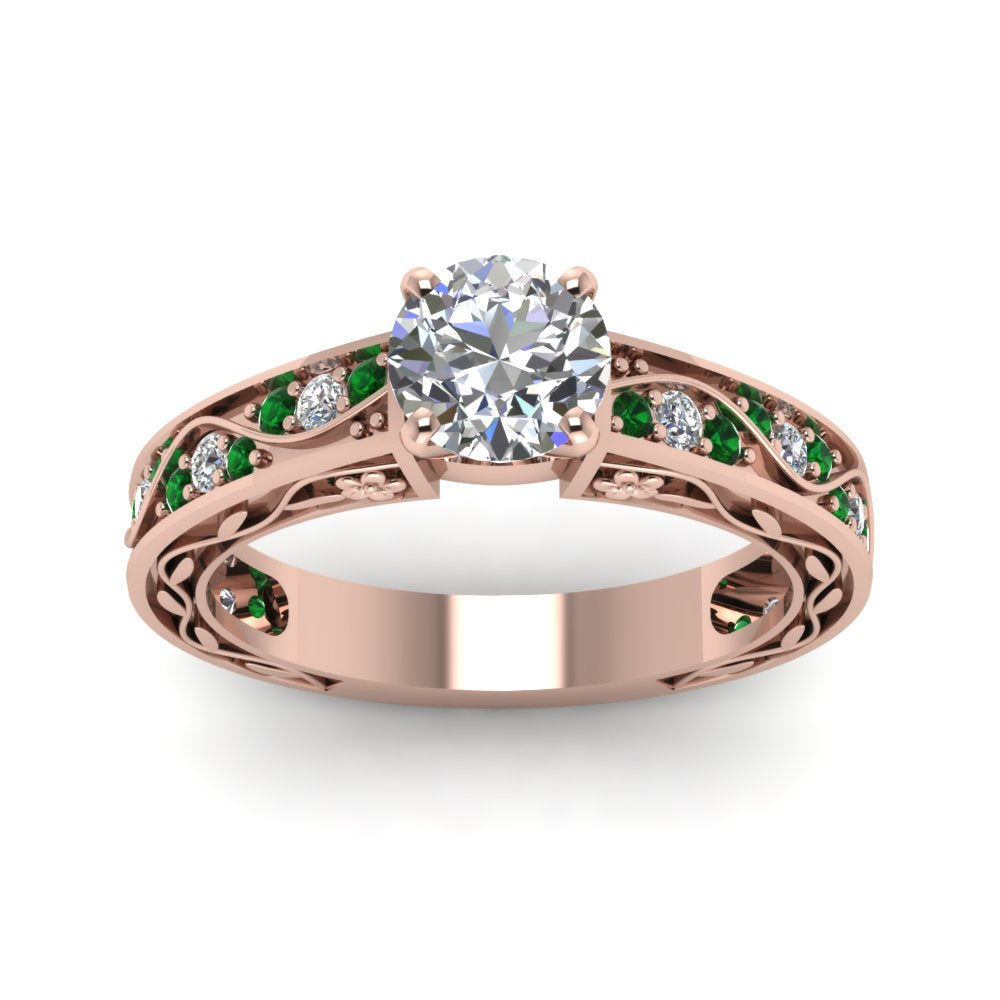 round-cut-antique-filigree-diamond-ring-with-emerald-in-14K-rose-gold-FDENS3543RORGEMGRANGLE5-NL-RG