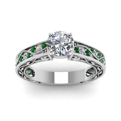 round-cut-antique-filigree-diamond-ring-with-emerald-in-14K-white-gold-FDENS3543RORGEMGRANGLE5-NL-WG