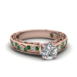 Load image into Gallery viewer, round-cut-antique-filigree-diamond-ring-with-emerald-in-18K-rose-gold-FDENS3543RORGEMGR-NL-RG