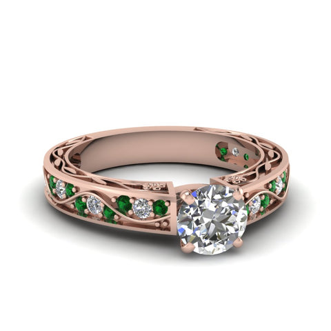 round-cut-antique-filigree-diamond-ring-with-emerald-in-18K-rose-gold-FDENS3543RORGEMGR-NL-RG
