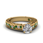 Load image into Gallery viewer, round-cut-antique-filigree-diamond-ring-with-emerald-in-18K-yellow-gold-FDENS3543RORGEMGR-NL-YG
