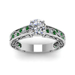 Load image into Gallery viewer, round-cut-antique-filigree-diamond-ring-with-emerald-in-950-platinum-FDENS3543RORGEMGRANGLE5-NL-WG