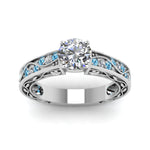 Load image into Gallery viewer, round-cut-antique-filigree-diamond-ring-with-ice-blue-topaz-in-18K-white-gold-FDENS3543RORGICBLTOANGLE5-NL-WG
