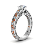 Load image into Gallery viewer, round-cut-antique-filigree-diamond-ring-with-orange-sapphire-in-14K-white-gold-FDENS3543RORGSAORANGLE2-NL-WG_5eb0f8c5-cc01-4bd7-bf71-da1c2cefb79a
