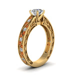 Load image into Gallery viewer, round-cut-antique-filigree-diamond-ring-with-orange-sapphire-in-14K-yellow-gold-FDENS3543RORGSAORANGLE2-NL-YG_8c5846f4-3eb4-44db-9dfe-269fa80810d2
