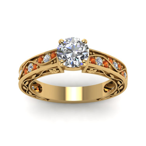 round-cut-antique-filigree-diamond-ring-with-orange-sapphire-in-14K-yellow-gold-FDENS3543RORGSAORANGLE5-NL-YG