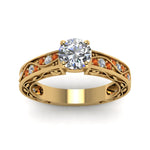 Load image into Gallery viewer, round-cut-antique-filigree-diamond-ring-with-orange-sapphire-in-14K-yellow-gold-FDENS3543RORGSAORANGLE5-NL-YG_f16cdf5b-b722-4c29-8e13-a4cf92e01d77
