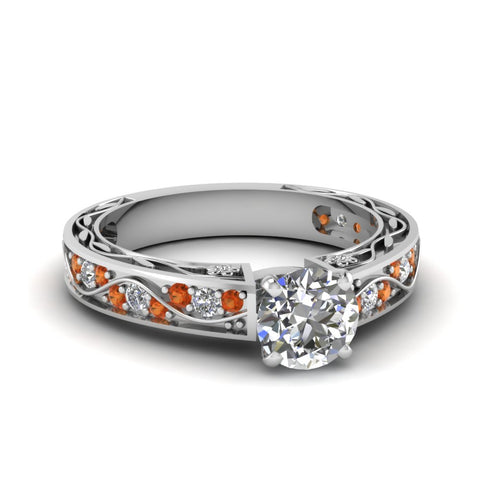 round-cut-antique-filigree-diamond-ring-with-orange-sapphire-in-18K-white-gold-FDENS3543RORGSAOR-NL-WG