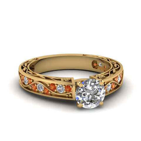 round-cut-antique-filigree-diamond-ring-with-orange-sapphire-in-18K-yellow-gold-FDENS3543RORGSAOR-NL-YG