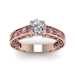 Load image into Gallery viewer, round-cut-antique-filigree-diamond-ring-with-pink-sapphire-in-14K-rose-gold-FDENS3543RORGSADRPIANGLE5-NL-RG_8a410b35-3c33-4d26-9ff3-1623cc842a25
