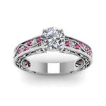 Load image into Gallery viewer, round-cut-antique-filigree-diamond-ring-with-pink-sapphire-in-950-platinum-FDENS3543RORGSADRPIANGLE5-NL-WG_3004fe77-d06e-4228-b6b0-d5e91200c137
