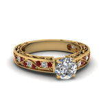 Load image into Gallery viewer, round-cut-antique-filigree-diamond-ring-with-ruby-in-14K-yellow-gold-FDENS3543RORGRUDR-NL-YG_42488537-3de3-4b6d-81e5-c0e4cb9aad3d
