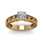 Load image into Gallery viewer, round-cut-antique-filigree-diamond-ring-with-ruby-in-14K-yellow-gold-FDENS3543RORGRUDRANGLE5-NL-YG