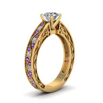 Load image into Gallery viewer, round-cut-antique-filigree-diamond-ring-with-violac-topaz-in-18K-yellow-gold-FDENS3543RORGVITOANGLE2-NL-YG