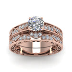 Load image into Gallery viewer, round-cut-antique-filigree-wedding-ring-set-in-rose-gold-FDENS3543ROANGLE5-NL-RG

