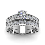 Load image into Gallery viewer, round-cut-antique-filigree-wedding-ring-set-in-white-gold-FDENS3543ROANGLE5-NL-WG